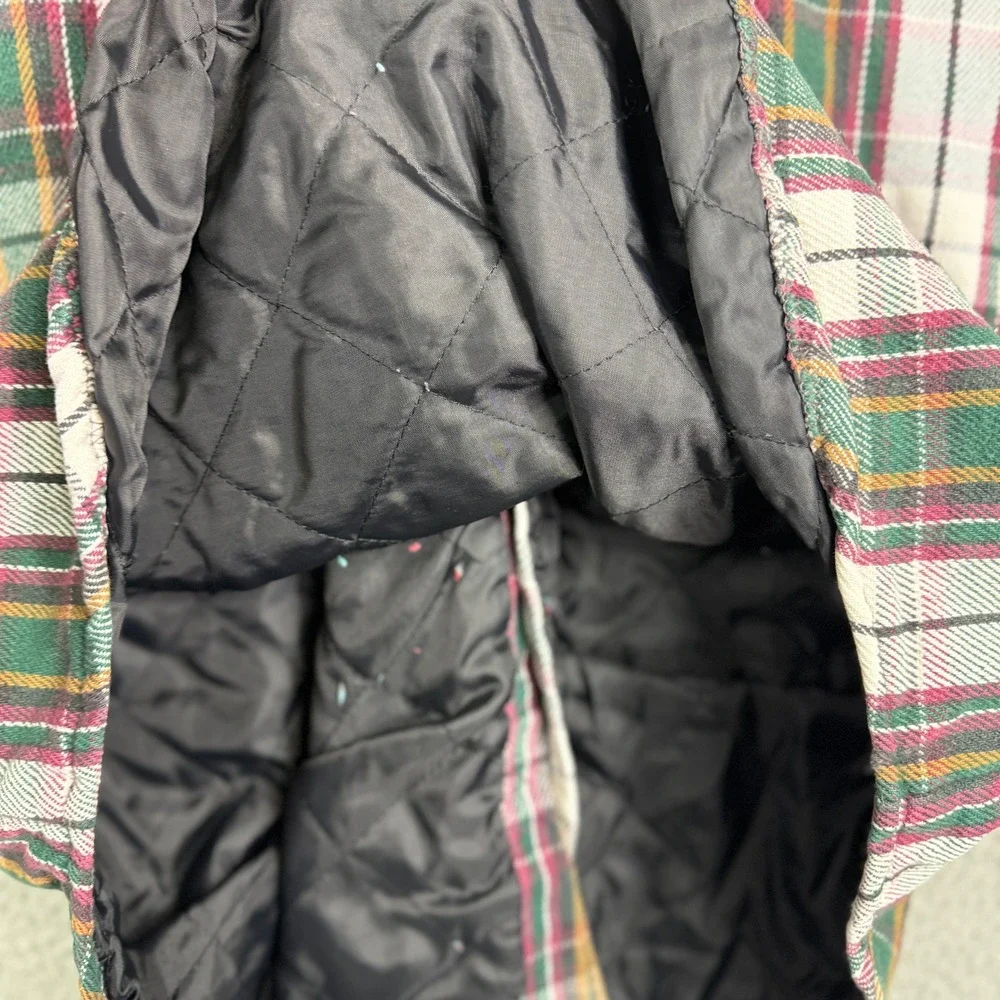 Field & Stream Mens M Plaid Quilted‎ Lined Flannel Shirt Jacket Green Burgundy